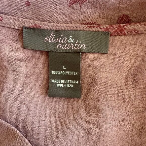 Olivia & Martin, Large, Pink Floral Faux Wrap Style Deep V Neck Blouse - Picture 8 of 8